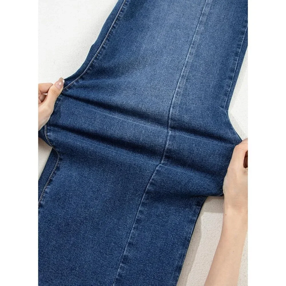 Women's High Waisted Wide Leg Stretch Denim Jeans Zipper Pockets Casual